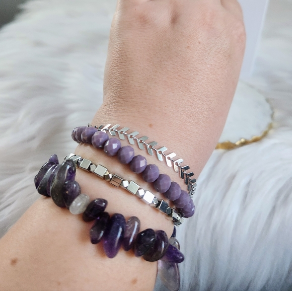 NWT Bella Fizz 'Purple Rain' Amethyst & Silver Bella Bundle Bracelet Set of 4 - Picture 9 of 11